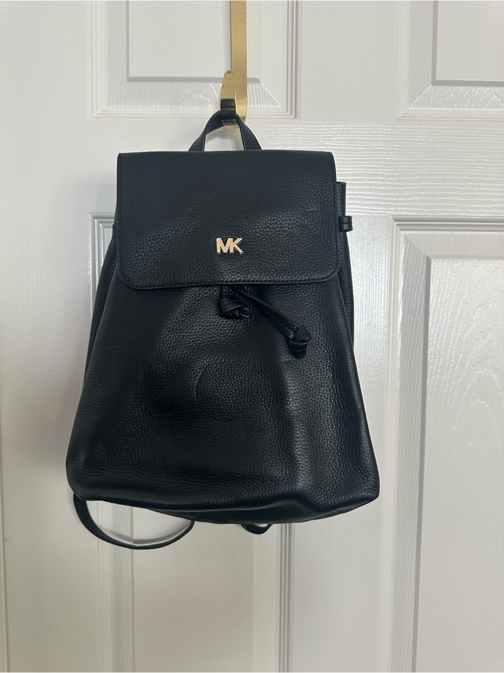 Michael Kors Black Pebbled Leather Backpack with Gold MK